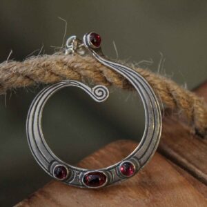 Round Silver Earrings with garnet stones