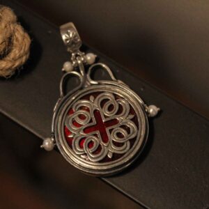 Red Enamel Pendant with Cross Symbol