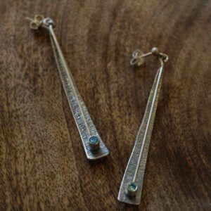 Long Silver Earrings with Blue Zircon
