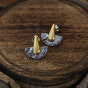 Small Geometric Earrings with Oxidized Silver and Goldplated Parts