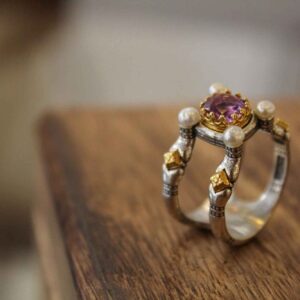 Double Silver Ring with Semiprecious Stones