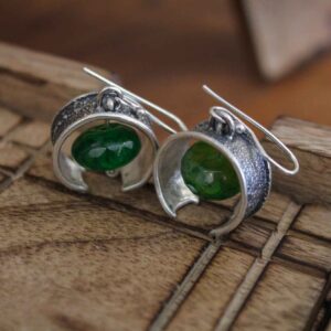 Green Agate Silver Earrings