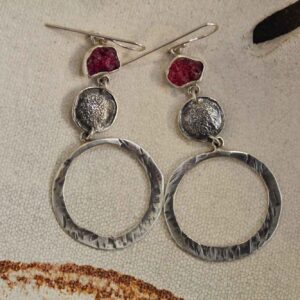 Long Silver Earrings with Ruby