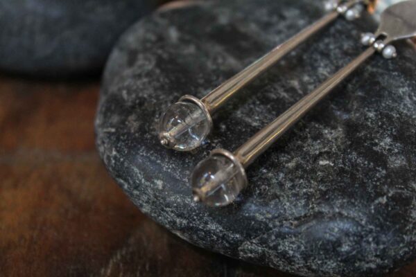 Long Silver Earrings with Round Crystals - Image 2