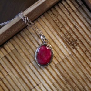 Oval Silver Pendant with Ruby