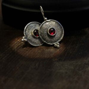 Oxidized Silver Earrings with Garnet