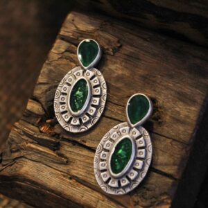 Ινδικά Σκουλαρίκια με Πράσινο Σμάλτο