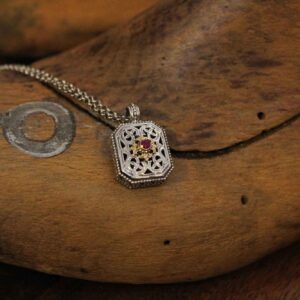 Polygon Pendant in 18K Gold and Sterling Silver with Ruby