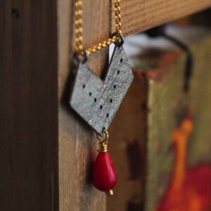 Silver Geometric Necklace with Coral