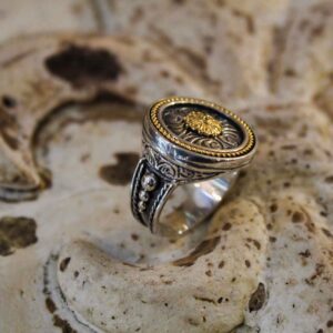 Ασημένιο Δαχτυλίδι με Ρόδακα και Επίχρυσα Μέρη