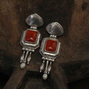 Engraved Silver Earrings with Cornelian