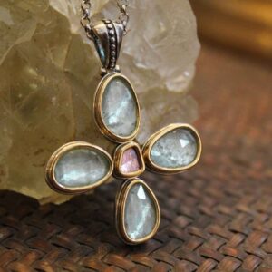 Silver Cross with 18K Gold and Semiprecious Stones