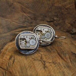 Clock Silver Earrings