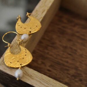 Small Geometric Earrings with Freshwater Pearls