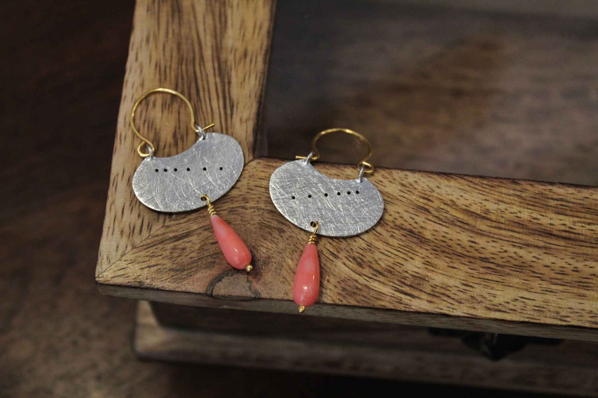Oval Geometric Earrings with Coral