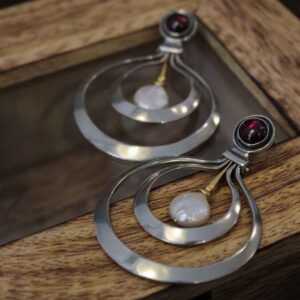 Two Circles Earrings with Semi Precious Stones