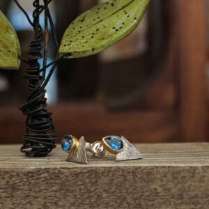 Small Stud Earrings with Blue Zirconia