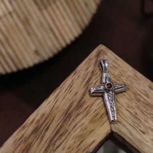 Small Engraved Cross with Garnet