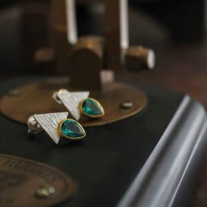 Small Stud Earrings with Green Zirconia