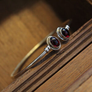 Simple Silver Cuff with Garnet