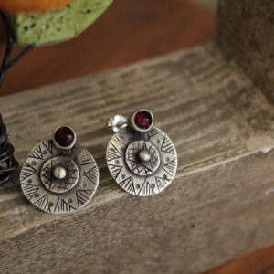 Ethnic Round Earrings with Cornelian