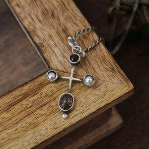 Silver Cross with Semiprecious Stones