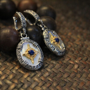 Lapis - Mother of Pearl Oval Earrings