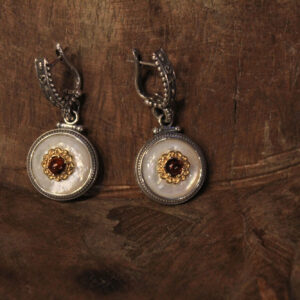 Garnet - Mother of Pearl Round Earrings