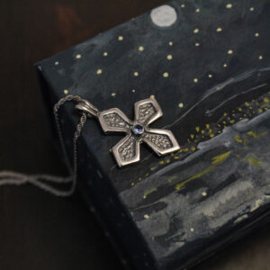 Silver Cross with Aquamarine