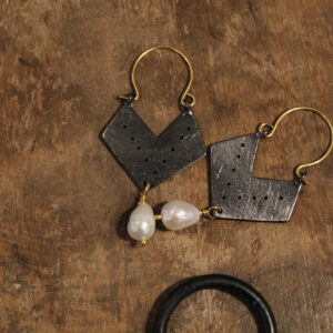 Silver Geometric Earrings with Pearls