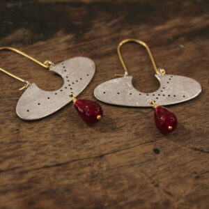 Silver Geometric Dangle Earrings with Jade