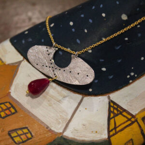 Silver Geometric Dangle Necklace with Jade