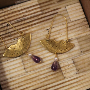 Double Stone Geometric Earrings in Gold