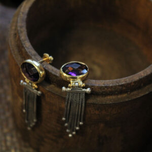 Amethyst Long Earrings with Goldplated Parts