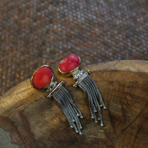 Coral Long Earrings with Goldplated Parts