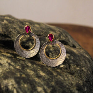 Pink Zirconia Round Earrings with Goldplated Parts