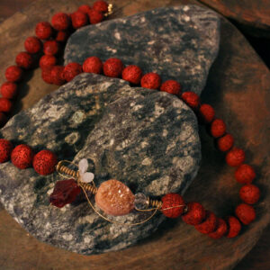 Red Lava Necklace with Crystals