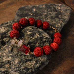 Red Lava Bracelet with Crystals