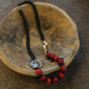 Red Lava Necklace with Onyx