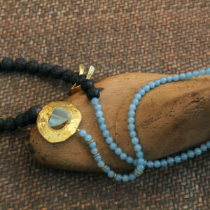 Blue Jade Necklace with Black Lava