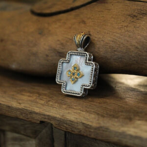 Silver Cross with Golplated Parts and Semiprecious Stones
