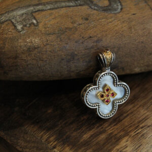 Silver Cross with Golplated Parts and Semiprecious Stones