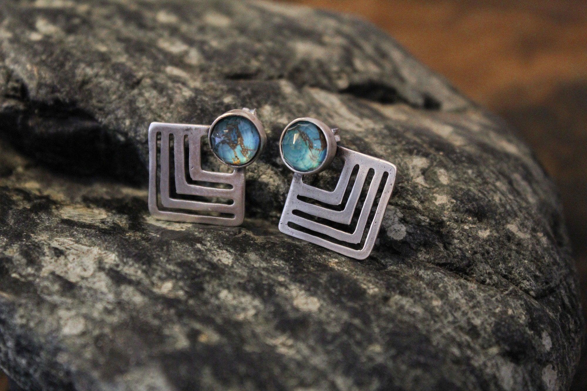 Turquoise Triangle Earrings - Image 2