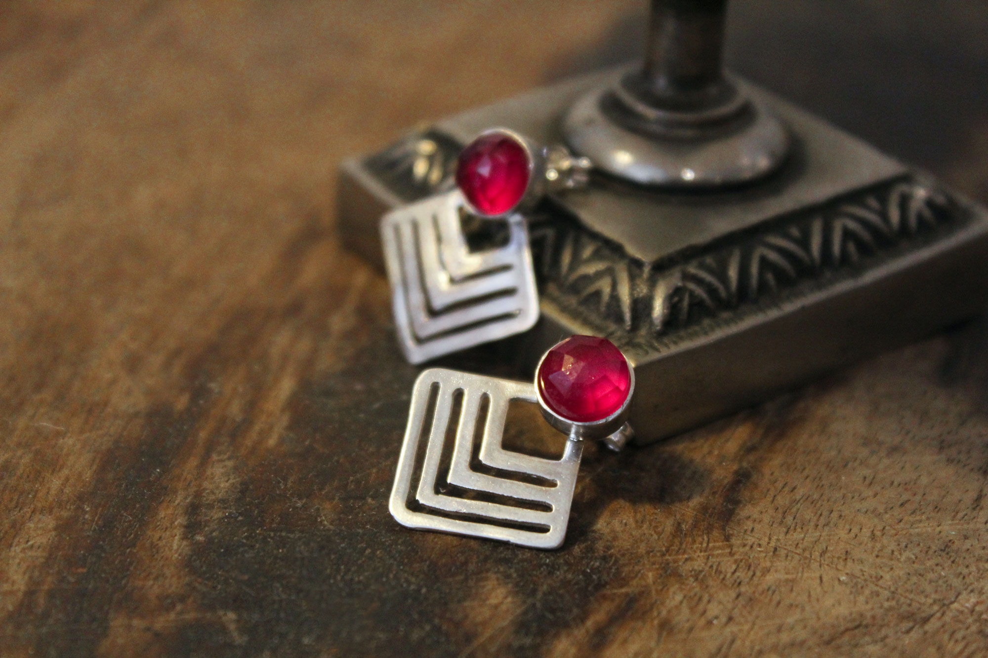 Ruby Triangle Earrings