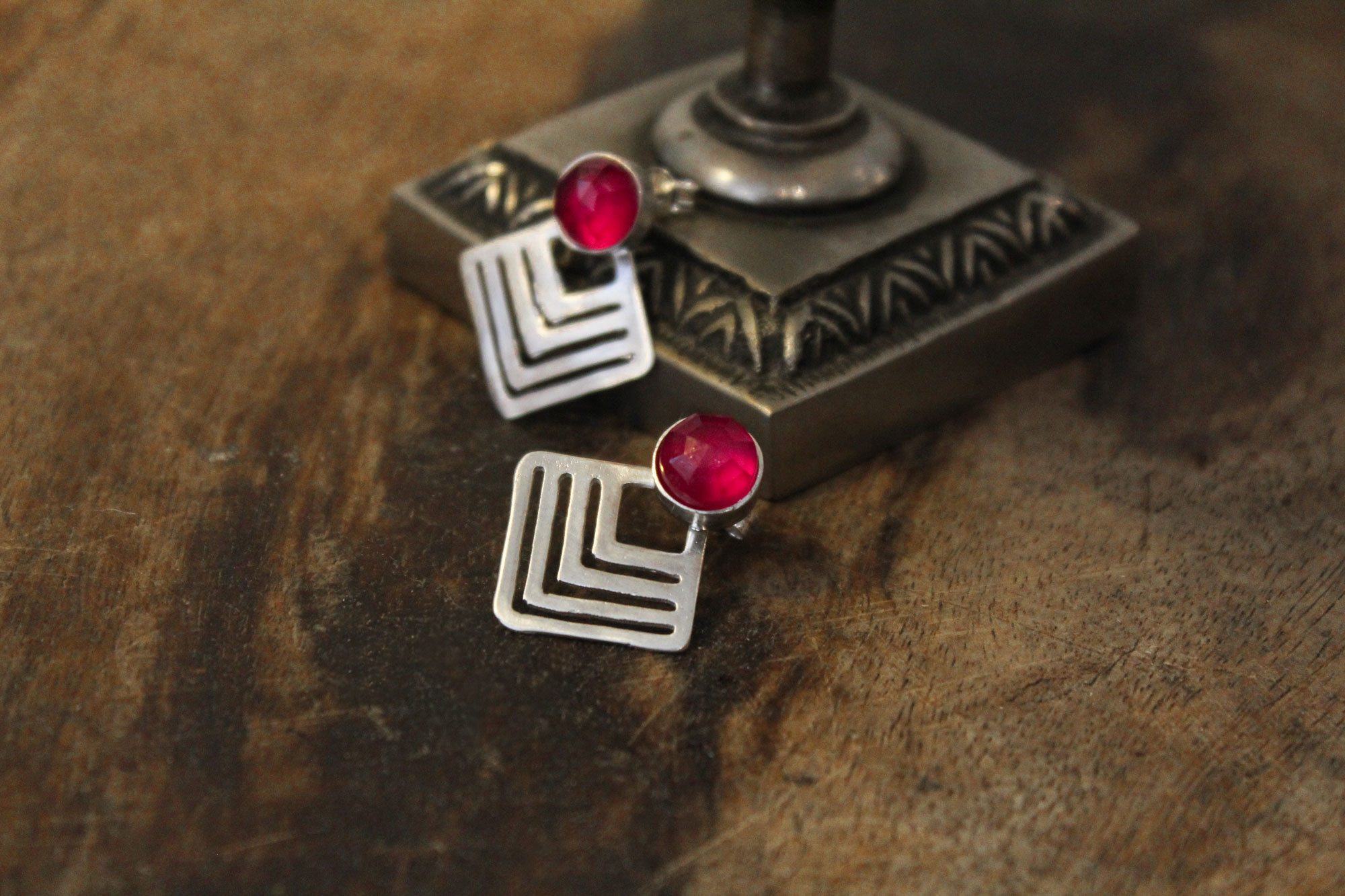 Ruby Triangle Earrings - Image 2