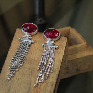 Ruby Zirconia Long Earrings