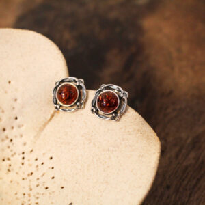 Amber Stud Earrings in Silver